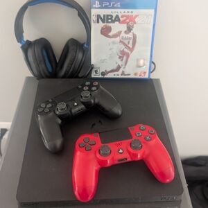 Sony PS4 Console with Black and Red Controllers